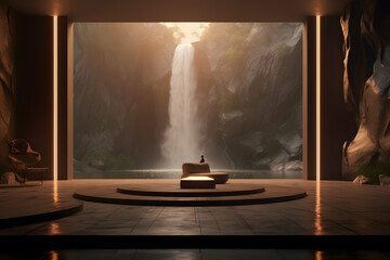 Naklejka premium meditation space with a wall mounted adjustable waterfall