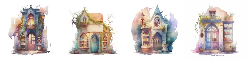 Magical potion shop for wizards. Facade of a fabulous old magic potions shop.