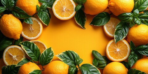 A vibrant group of diverse citrus fruits and leaves create a refreshing and healthy display of natural produce, including citron, bitter orange, rangpur, mandarin orange, meyer lemon, valencia orange