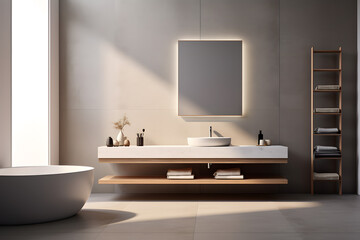 minimalist bathroom featuring a floating vanity