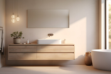 Fototapeta na wymiar minimalist bathroom featuring a floating vanity