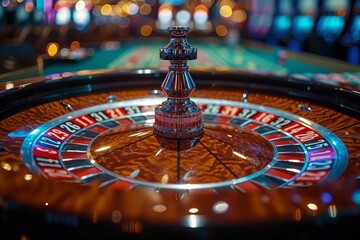 A mesmerizing scene of chance and excitement as the ball spins atop the transportable roulette wheel, beckoning players to test their luck in the thrilling world of indoor casino games