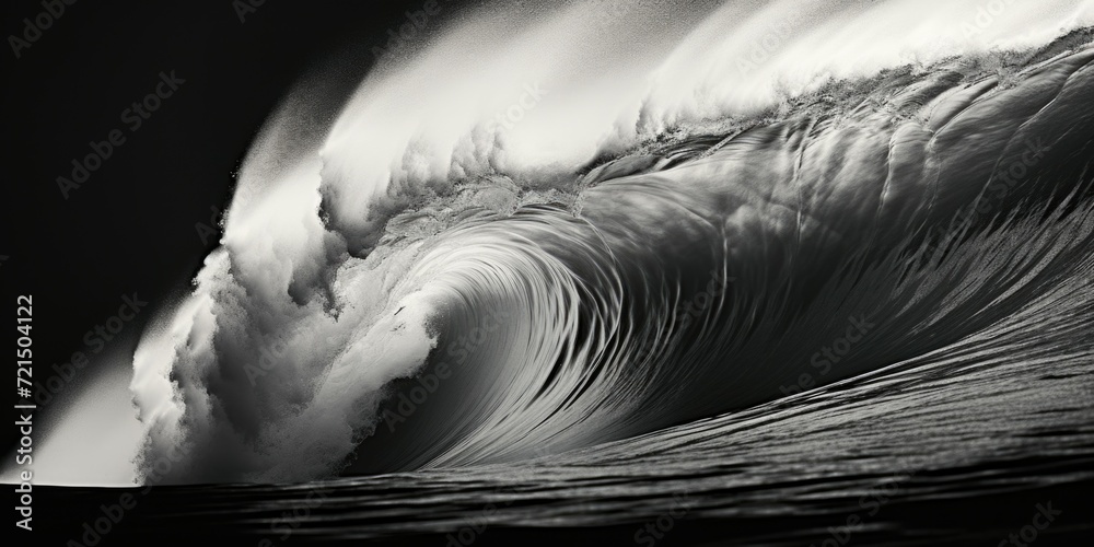 Poster A black and white photo capturing the power and movement of a wave. Perfect for adding a touch of elegance and simplicity to any project