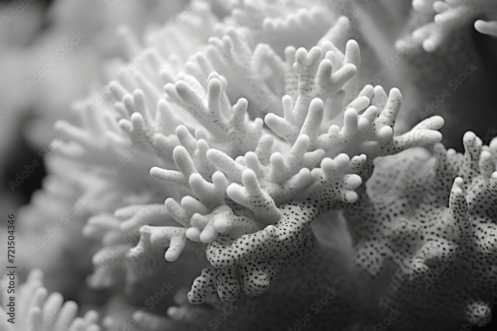 Poster a black and white close-up photo of a coral. this image can be used to add an artistic touch to any 