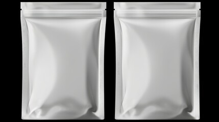 Two white plastic bags on a black background. Suitable for packaging, shopping, and waste management concepts