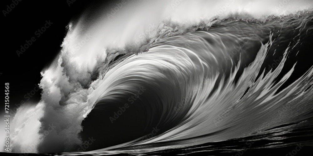 Poster a striking black and white photo capturing the power and beauty of a large wave. perfect for use in 