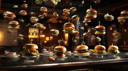 Grill burger realistic 3d burgers falling UHD Wallpaper