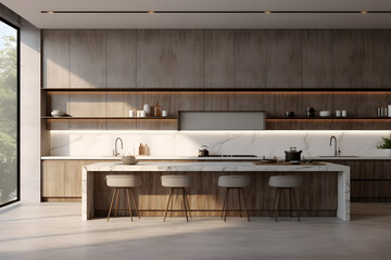 minimalist kitchen with floating cabinets - obrazy, fototapety, plakaty