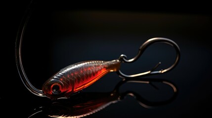A detailed close-up of a fishing lure on a hook. This image can be used to illustrate fishing techniques and equipment in various publications - obrazy, fototapety, plakaty