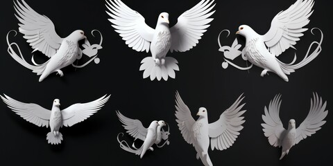 A collection of white paper birds on a black background. Ideal for various creative projects and designs