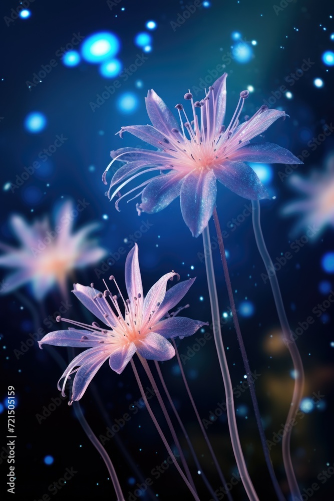Poster a stunning image capturing a bunch of flowers suspended in mid-air. perfect for adding a touch of be