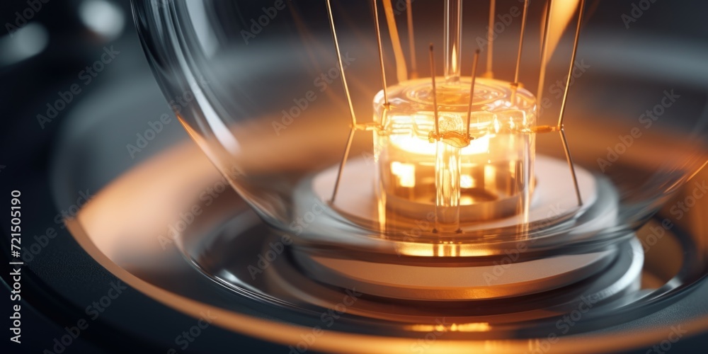 Poster A close up view of a light bulb inside a glass. This image can be used to represent concepts related to innovation, creativity, and bright ideas