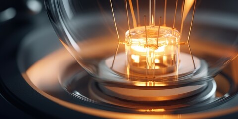 A close up view of a light bulb inside a glass. This image can be used to represent concepts related to innovation, creativity, and bright ideas
