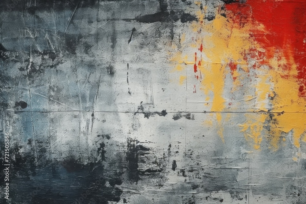 Poster a vibrant painting featuring a red, yellow, and grey background. ideal for adding a pop of color to 