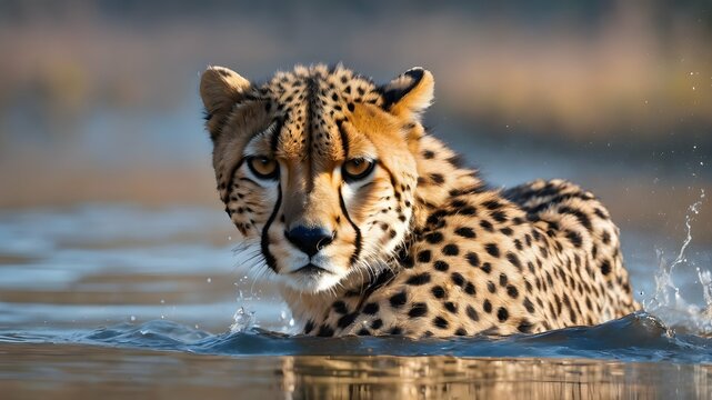 image of a cheetah swimming in the water