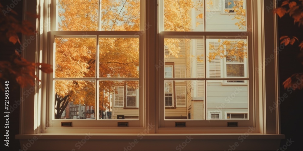 Poster A window with a view of a tree outside. Perfect for adding a touch of nature to any space