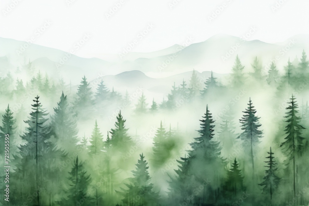 Poster A serene painting capturing the beauty of a forest filled with lush trees. Perfect for adding a touch of nature to any space