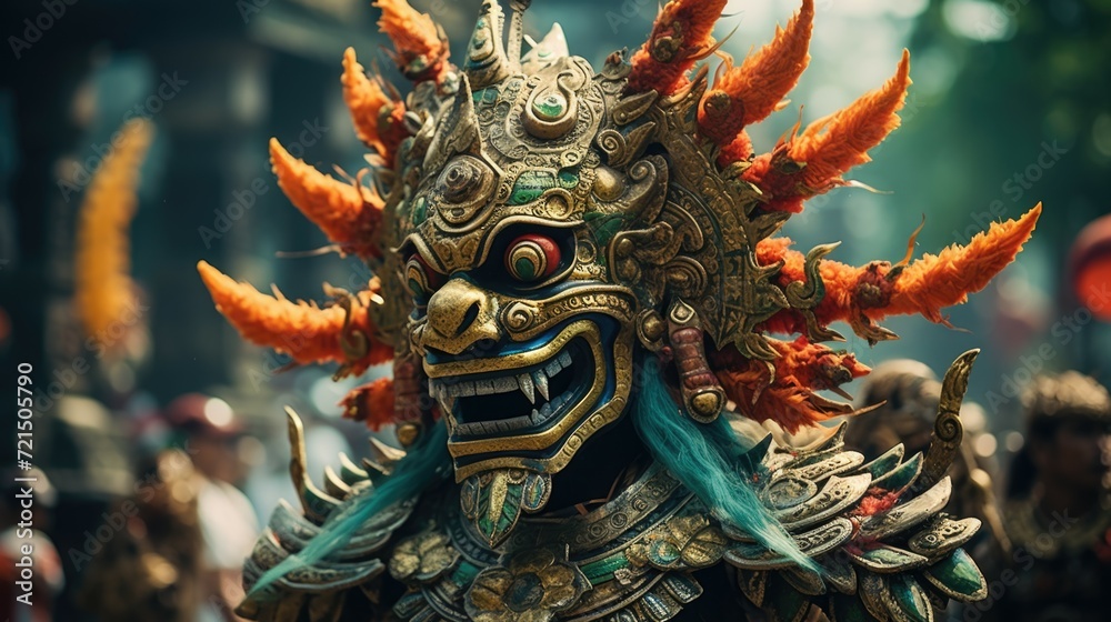 Poster a person wearing a costume with a large headdress. this image can be used for various events and cel