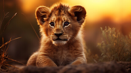 Portrait of a baby lion in his natural habitat