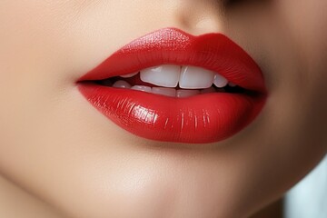 Obraz premium A close-up shot of a woman's lips with vibrant red lipstick. Perfect for beauty and fashion related projects
