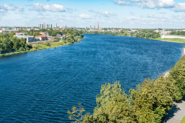 Pskov, Russia, September 6, 2024. Velikaya River and view of the city.