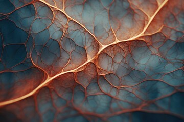 A detailed close-up of a leaf showcasing a prominent red vein. Perfect for nature enthusiasts or botanical illustrations