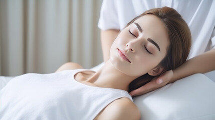 Obraz na płótnie Canvas Peaceful Relaxation: Woman Receiving Gentle Head Massage