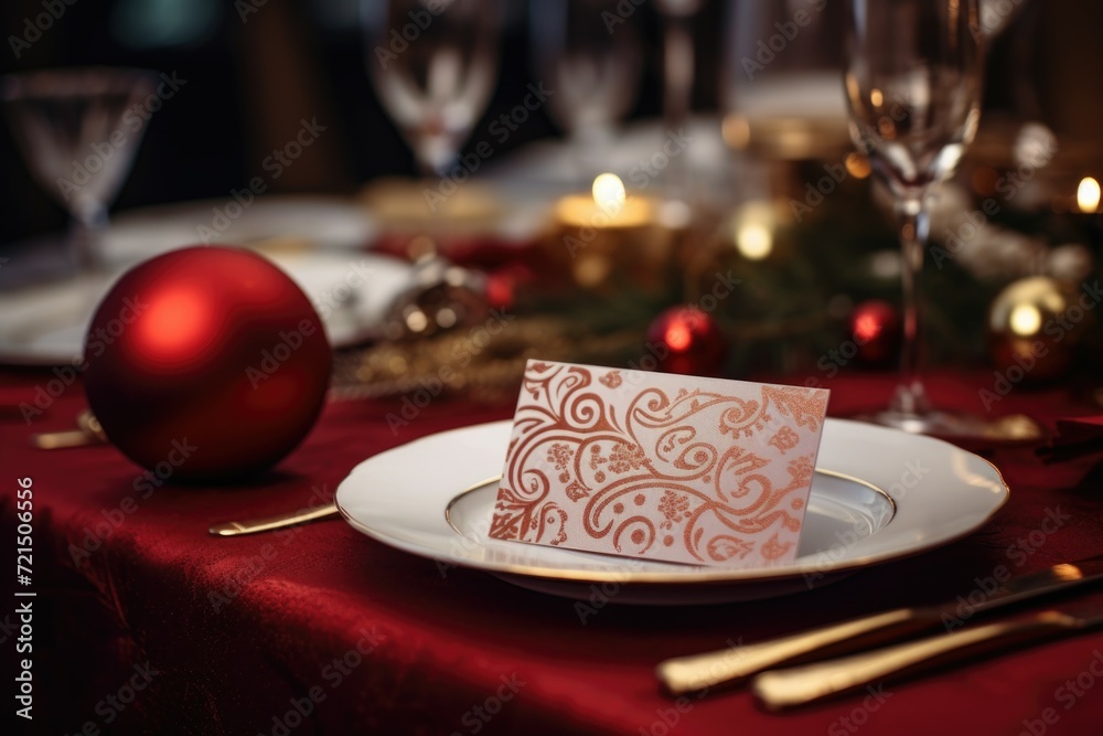 Fototapete A place setting with a red table cloth. Can be used for various dining and event themes