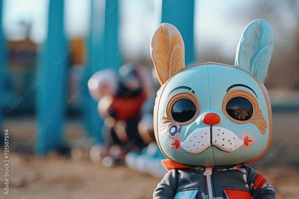 Poster close up of a toy rabbit on a playground. perfect for children's playtime themes
