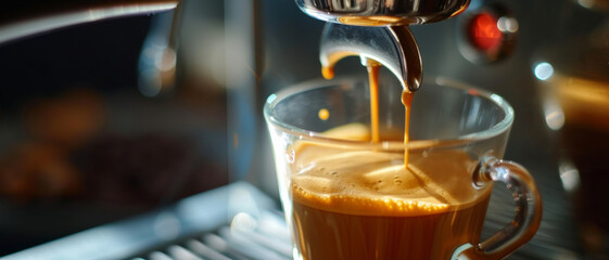 Morning ritual captured: Aromatic espresso drips into a clear cup, promising a rich start to the day