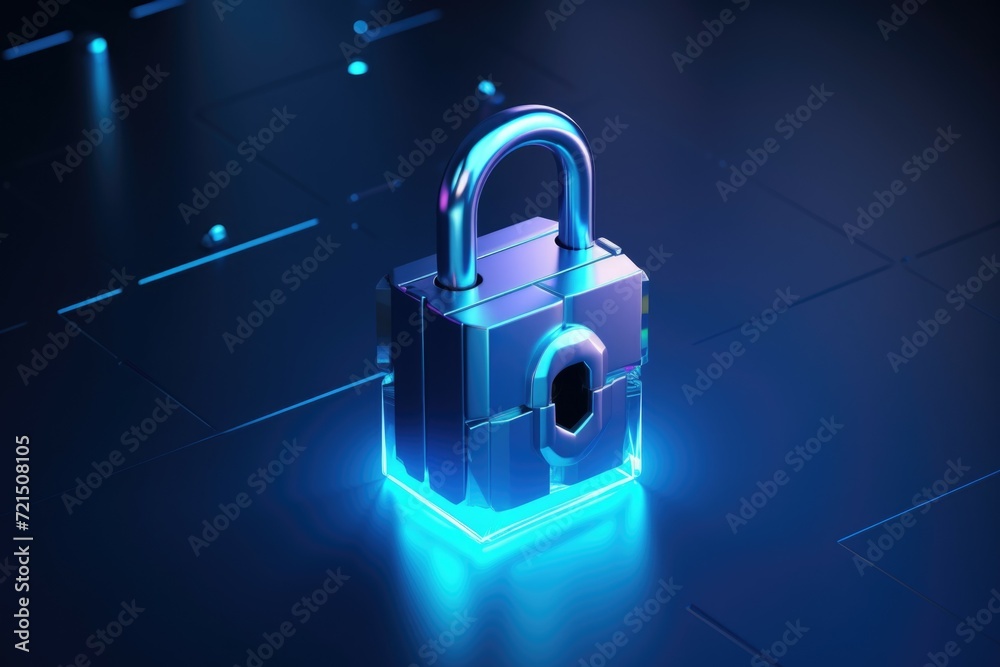 Aufkleber A computer keyboard with a padlock symbol and glowing blue lights. Perfect for illustrating data security and protection.