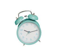 Turquoise color old style alarm clock.