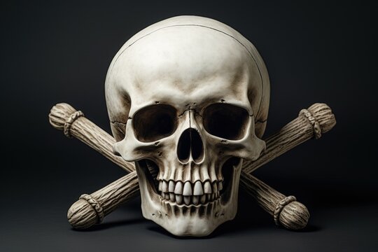 A skull and two crossed bones on a black background. Can be used for Halloween decorations or as a symbol of danger