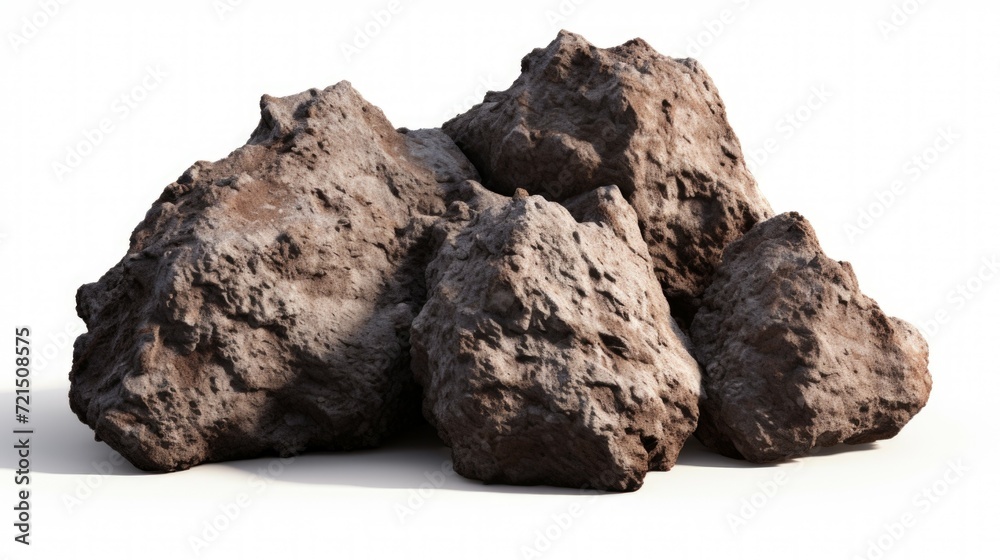 Poster a pile of rocks arranged neatly on a white surface. can be used to depict stability, balance, or as 