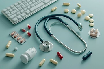 Healthcare Desk with Medications and Keyboard National Doctors Day