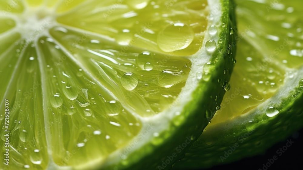 Poster A close-up view of a single slice of lime. This image can be used to add a refreshing touch to various beverage and food-related designs