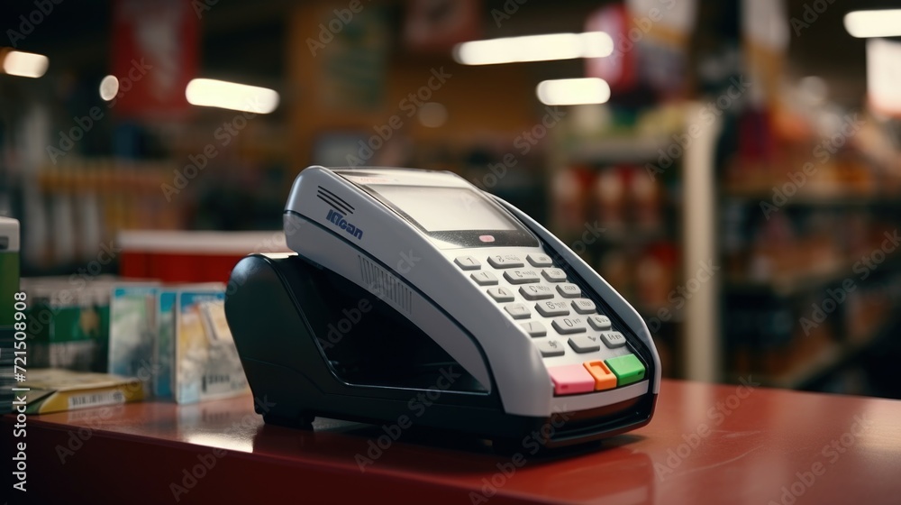 Fototapete a credit card machine sitting on top of a counter. ideal for business transactions and payment proce