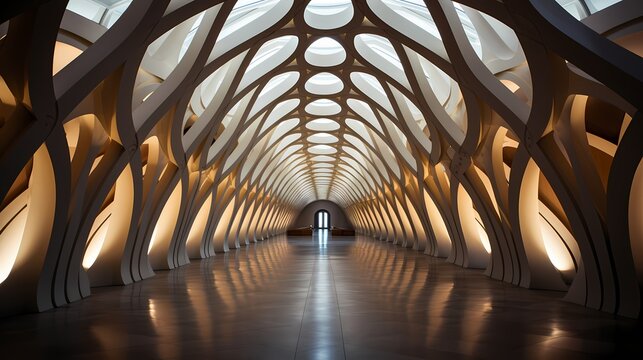 A curvilinear paraboloid suspended in perfect symmetry --ar 16:9 --v 5.2 --s 750** - Image #1 @maliktanveer