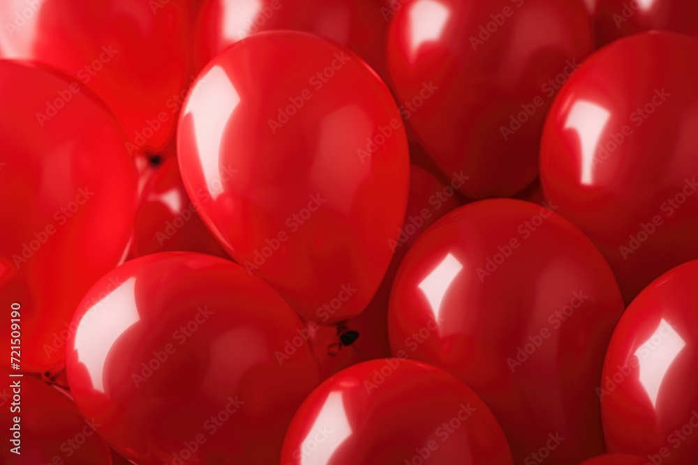 Poster a vibrant image of a bunch of red balloons floating in the air. perfect for celebrations and festive