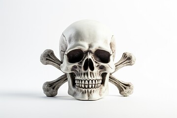 A skull and crossbones symbol on a plain white background. Can be used for warning signs or pirate-themed designs - obrazy, fototapety, plakaty