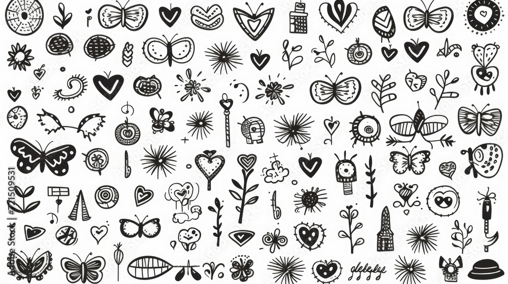 Poster A collection of doodle drawings on a white background. Perfect for adding a playful touch to any project or design