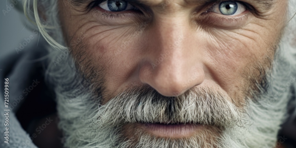 Poster a close-up photograph of a man with a beard. this image can be used for various purposes