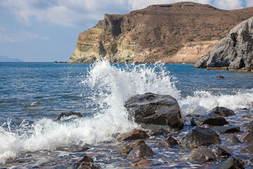 Santorini - The waves on the Red beach from south part of the island.