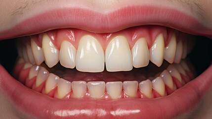 Close-up view of a person's mouth showing a missing tooth. This image can be used to depict dental health, tooth loss, dental care, or cosmetic dentistry