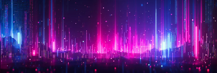 Tuinposter Vibrant neon abstract background, illustrating the dynamic energy and futuristic flow of digital technology and electronic music © Jahid