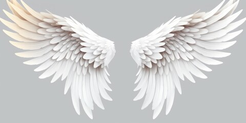 White angel wings on a gray background. Versatile image suitable for various concepts and themes