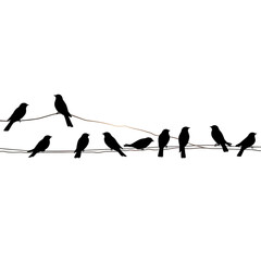 birds on a wire silhouette, transparent background сreated with Generative Ai