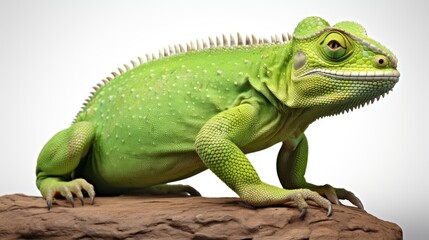 Fototapeta premium Green chameleon close up on a green background UHD Wallpaper
