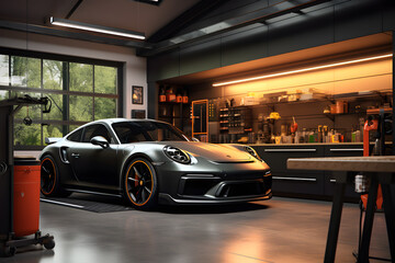 Fototapeta premium modern garage with sleek built-in storage cabinets