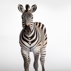 A portrait detailed High quality, portrait image of a zebra placed on a white background.